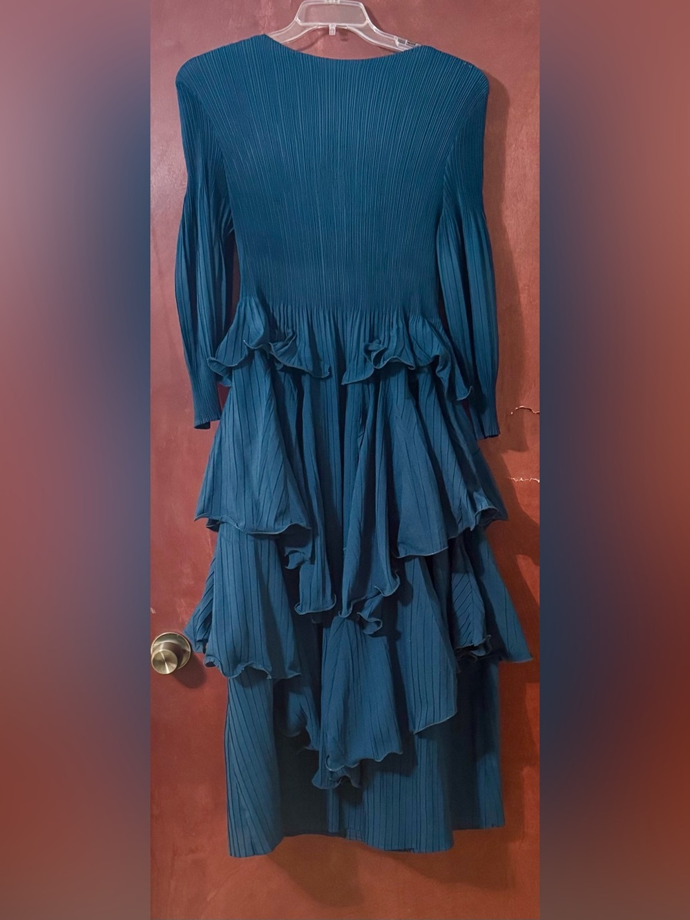 Oh So Modest Long-Sleeve Teal Tiered Ruffle Maxi Dress